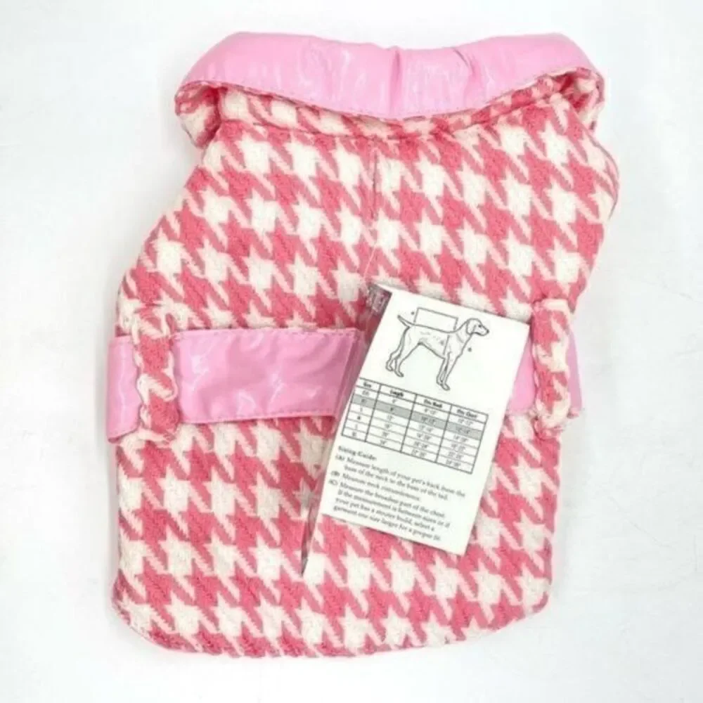 Zack & Zoey Pink Houndstooth Dog Reversible Rain Jacket Coat XS